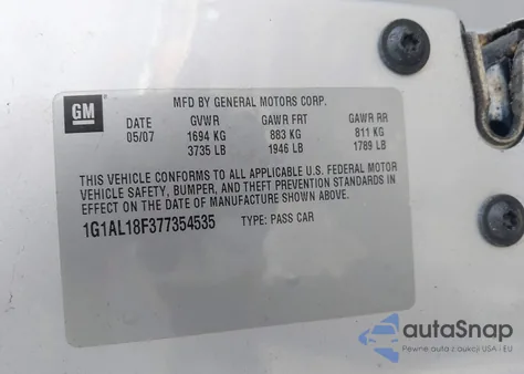 2007 Chevrolet Cobalt Lt from USA, damaged, VIN 1G1AL18F377354535